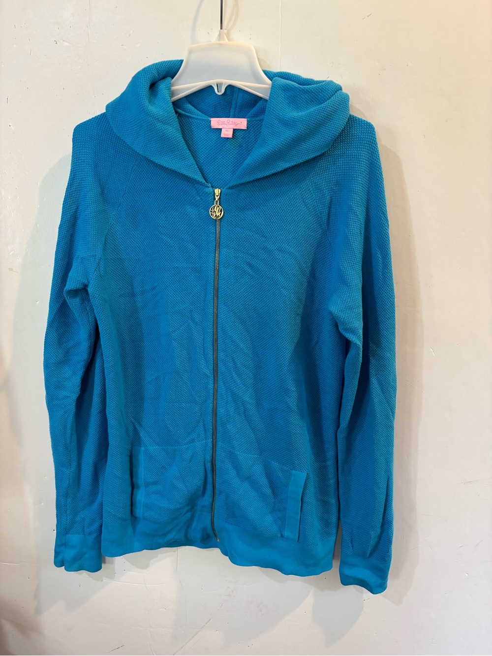 Lilly Pulitzer Bright Blue Hooded Zip Utility Sweater Sz XL